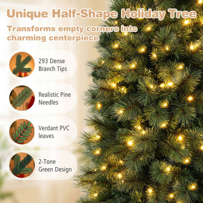6FT Pre-Lit Half Artificial Christmas Tree with 120 Warm White LED Lights