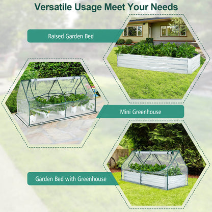 6 x 3 x 3 Feet Galvanized Raised Garden Bed with Greenhouse-Silver