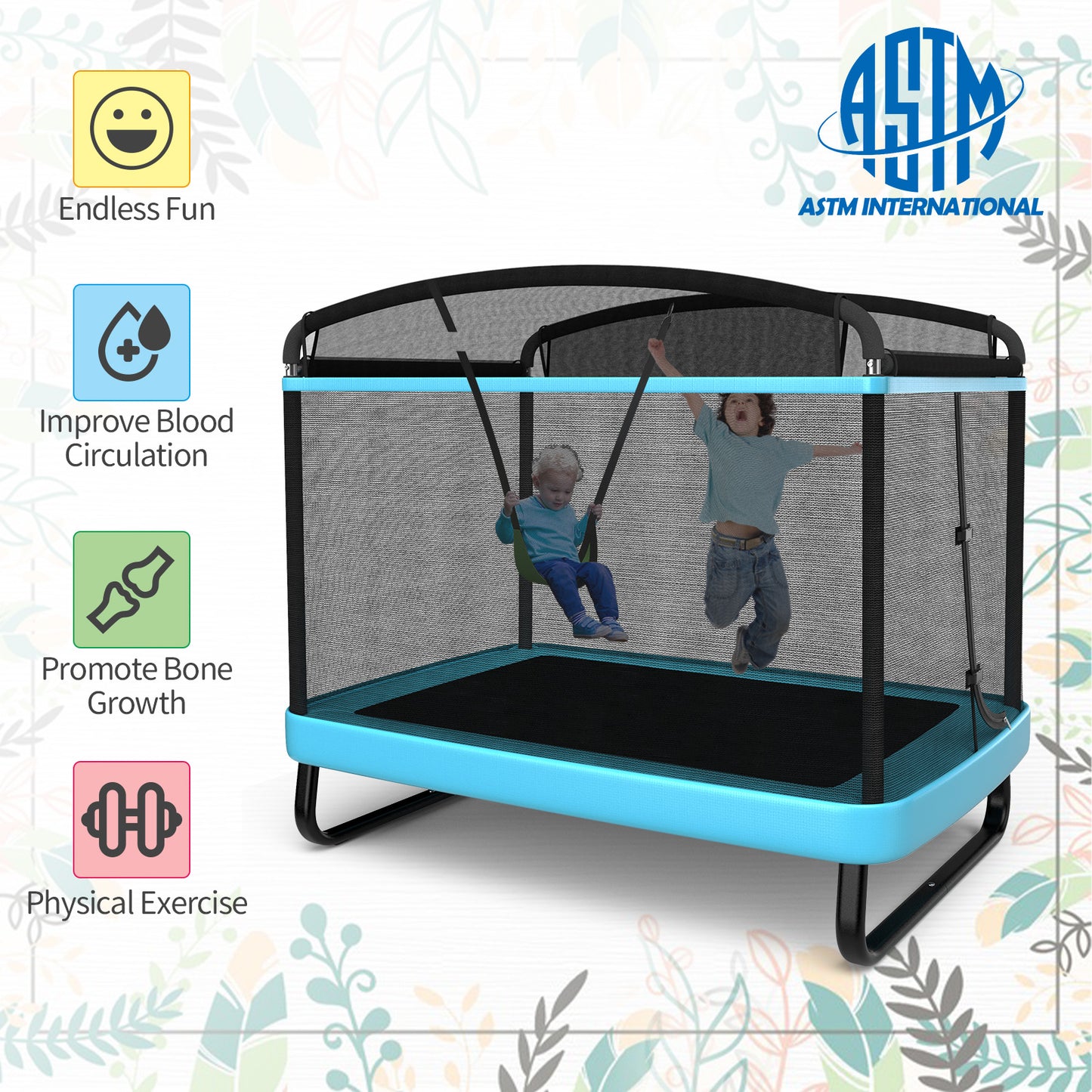 6 Feet Kids Entertaining Trampoline with Swing Safety Fence
