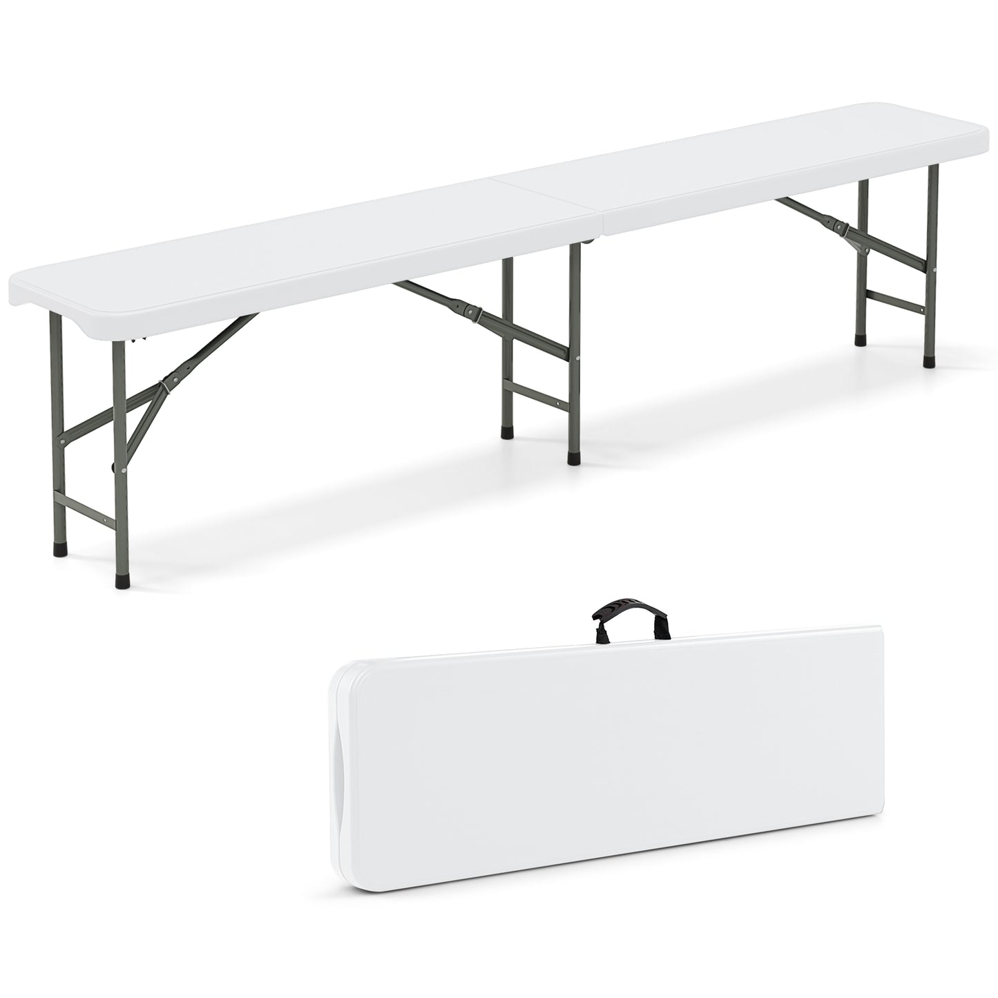 6 Feet Plastic Folding Bench Portable Seat with Handle and Lock-White - White