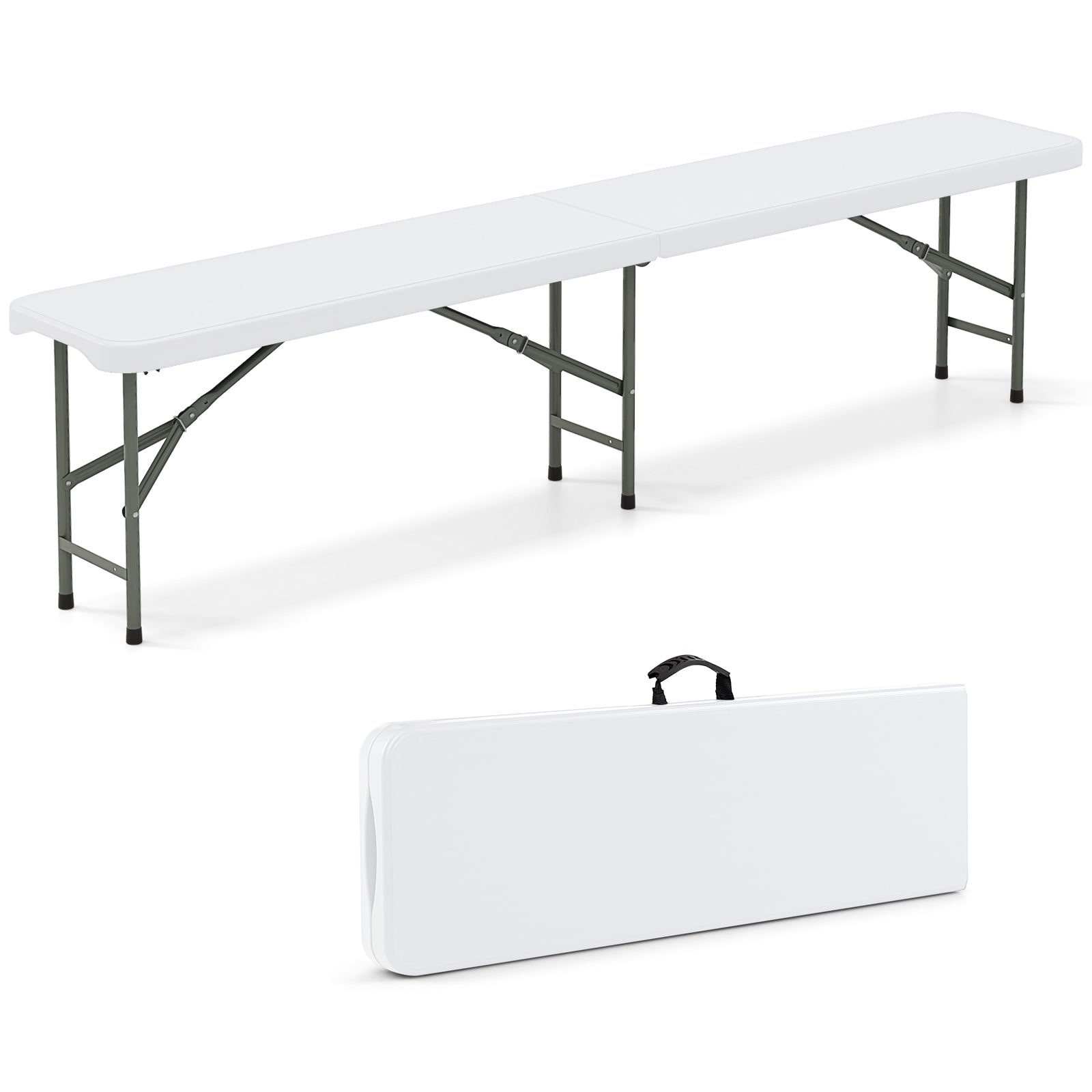 6 Feet Plastic Folding Bench Portable Seat with Handle and Lock-White - White