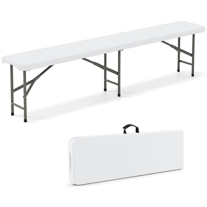 6 Feet Plastic Folding Bench Portable Seat with Handle and Lock-White - White