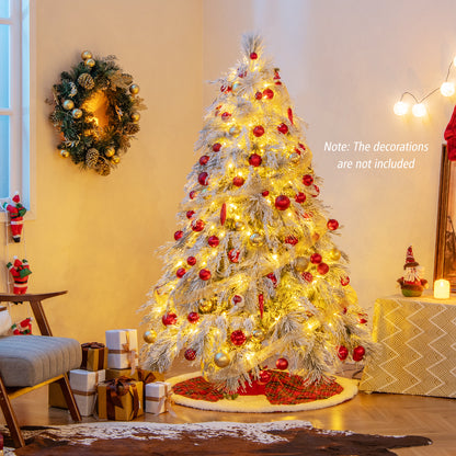 6 Feet Pre-Lit Snow Flocked Christmas Tree with Warm White LED Lights-6 ft