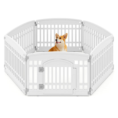 6-Panel Plastic Dog Playpen 24 Inch Indoor Outdoor Pet Fence with Locking Door-White