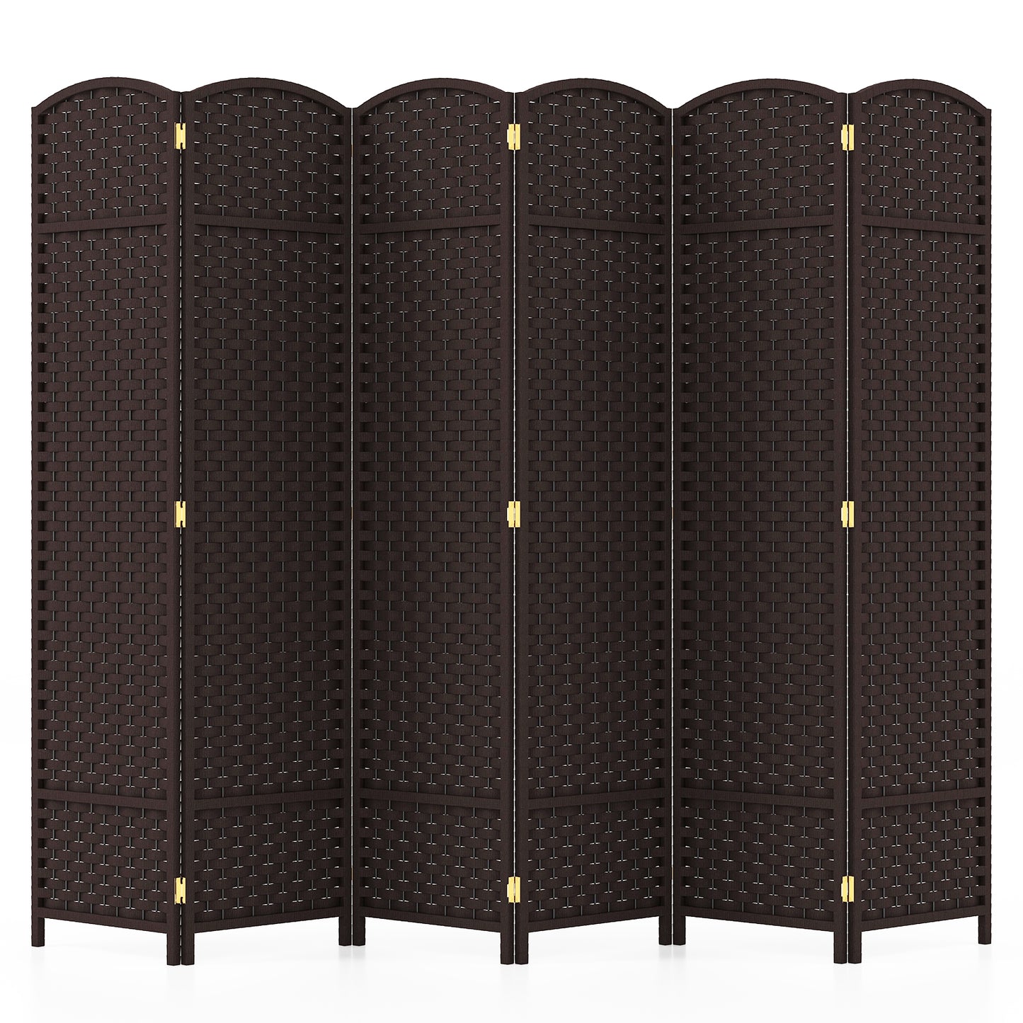 6-Panel Room Divider 5.6 FT Tall Folding Privacy Screen with Hand-woven Texture-Brown