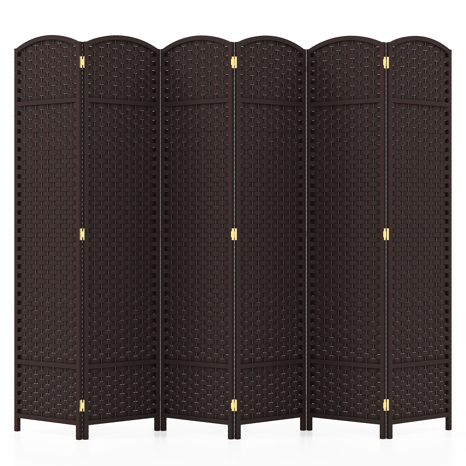 6-Panel Room Divider 5.6 FT Tall Folding Privacy Screen with Hand-woven Texture-Brown