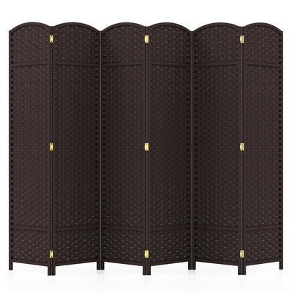 6-Panel Room Divider 5.6 FT Tall Folding Privacy Screen with Hand-woven Texture-Brown