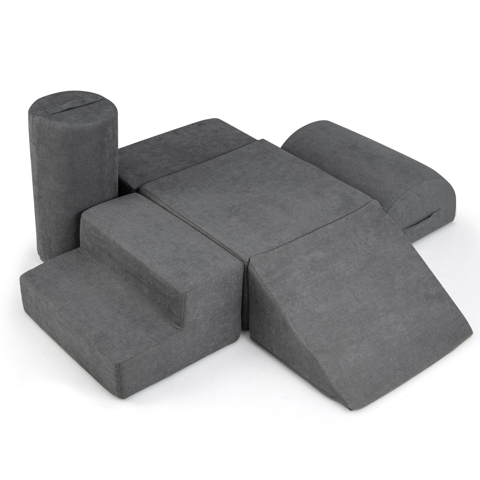 6-Piece Baby Climbing Blocks with 30D High-Density Foam and Carrying Handles-Gray - Gray