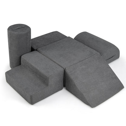 6-Piece Baby Climbing Blocks with 30D High-Density Foam and Carrying Handles-Gray - Gray