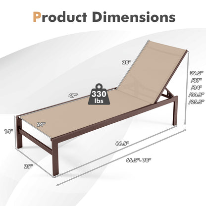 6-Position Chaise Lounge Chairs with Rustproof Aluminium Frame