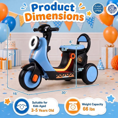 Electric Ride On Motorcycle for Kids 3-5 Years with LED Lights