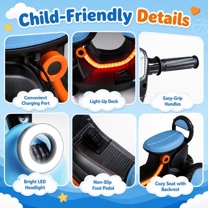 Electric Ride On Motorcycle for Kids 3-5 Years with LED Lights