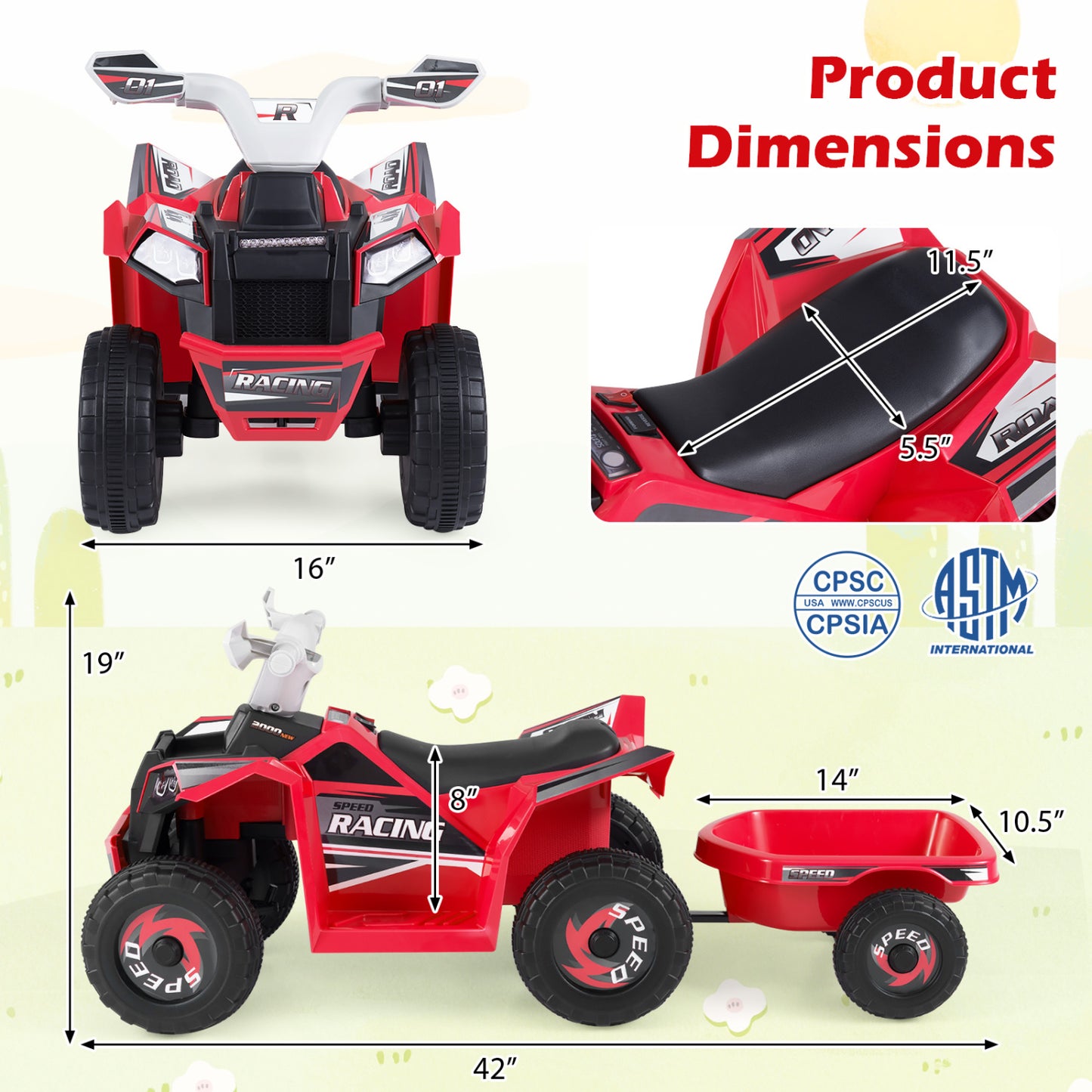 Kids Electric ATV Quad with Detachable Trailer 6V