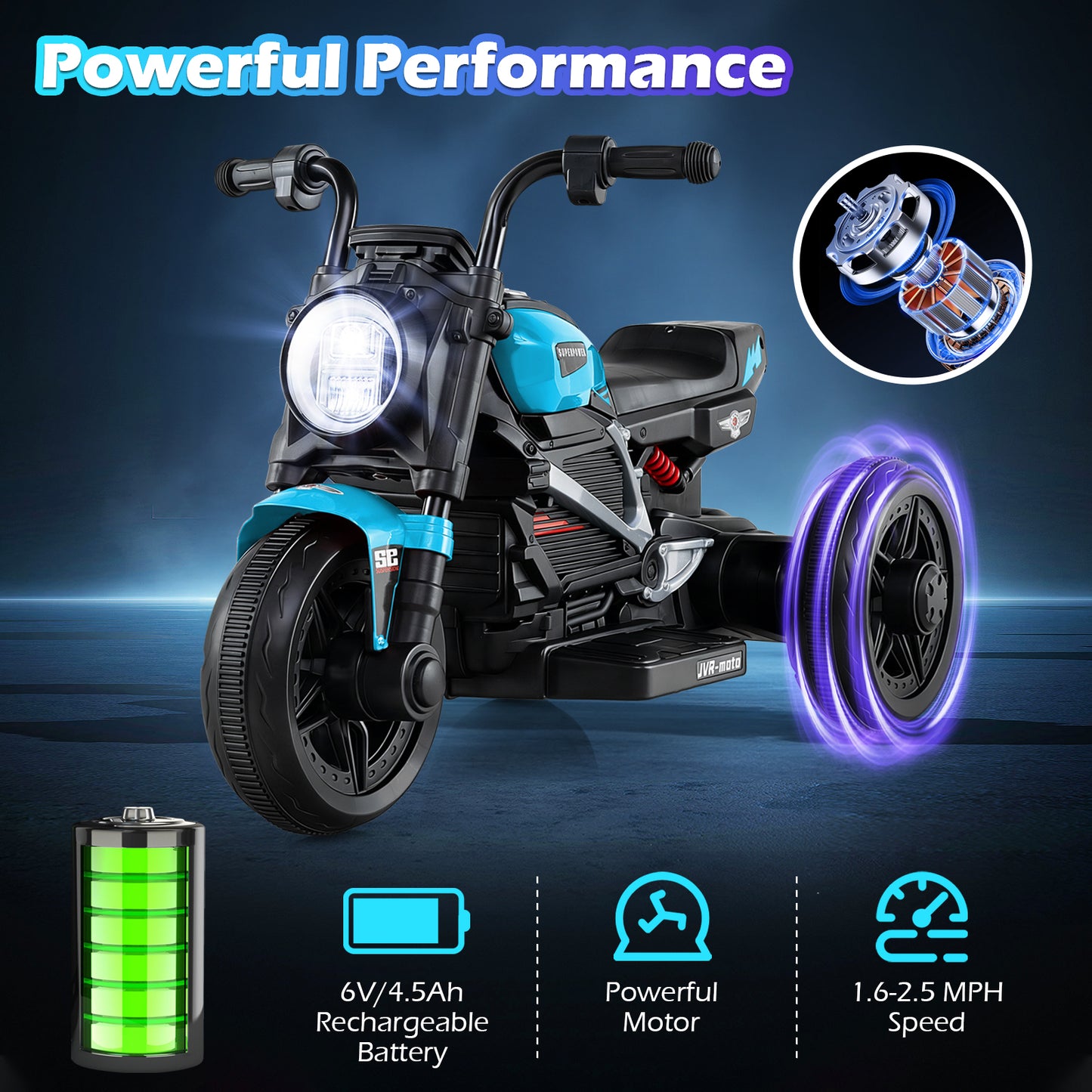 6V Kids Electric Motorcycle with LED Headlight and Music for Toddlers Aged 3-5-Blue