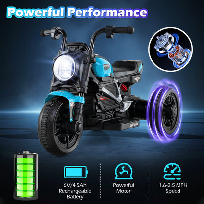 6V Kids Electric Motorcycle with LED Headlight and Music for Toddlers Aged 3-5-Blue