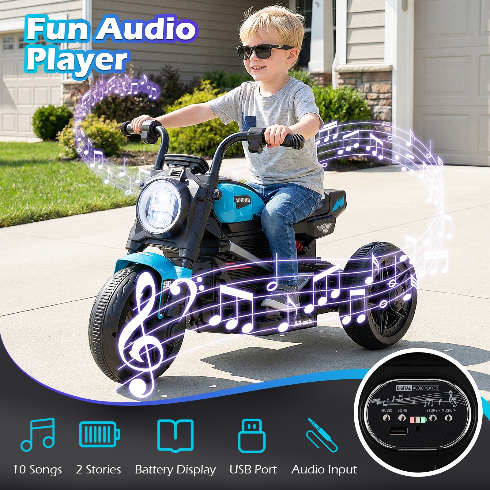 6V Kids Electric Motorcycle with LED Headlight and Music for Toddlers Aged 3-5-Blue