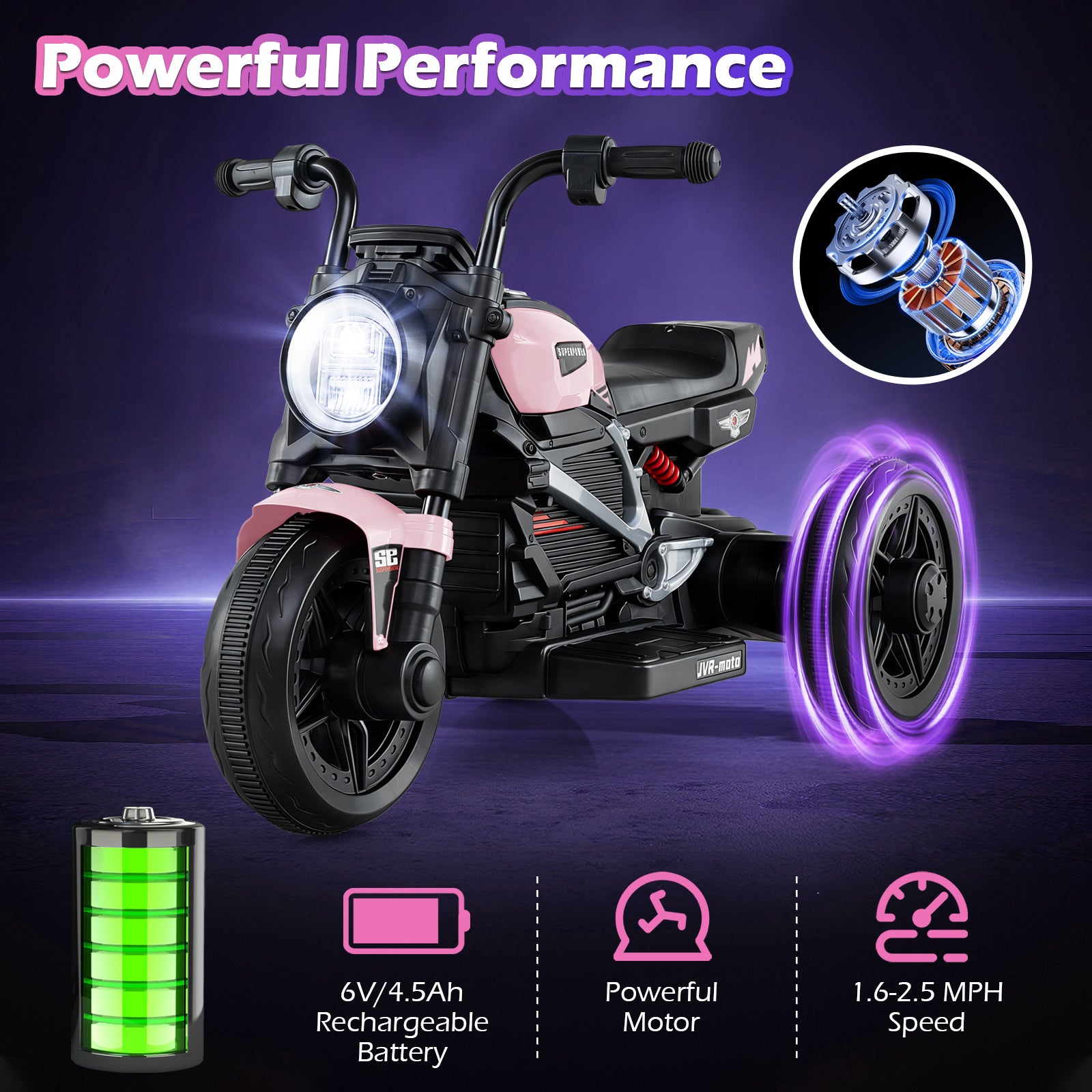 6V Kids Electric Motorcycle with LED Headlight and Music for Toddlers Aged 3-5-Pink