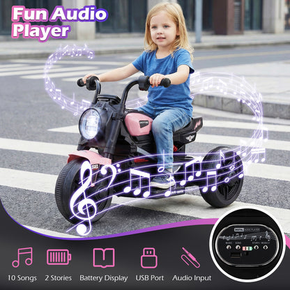6V Kids Electric Motorcycle with LED Headlight and Music for Toddlers Aged 3-5-Pink