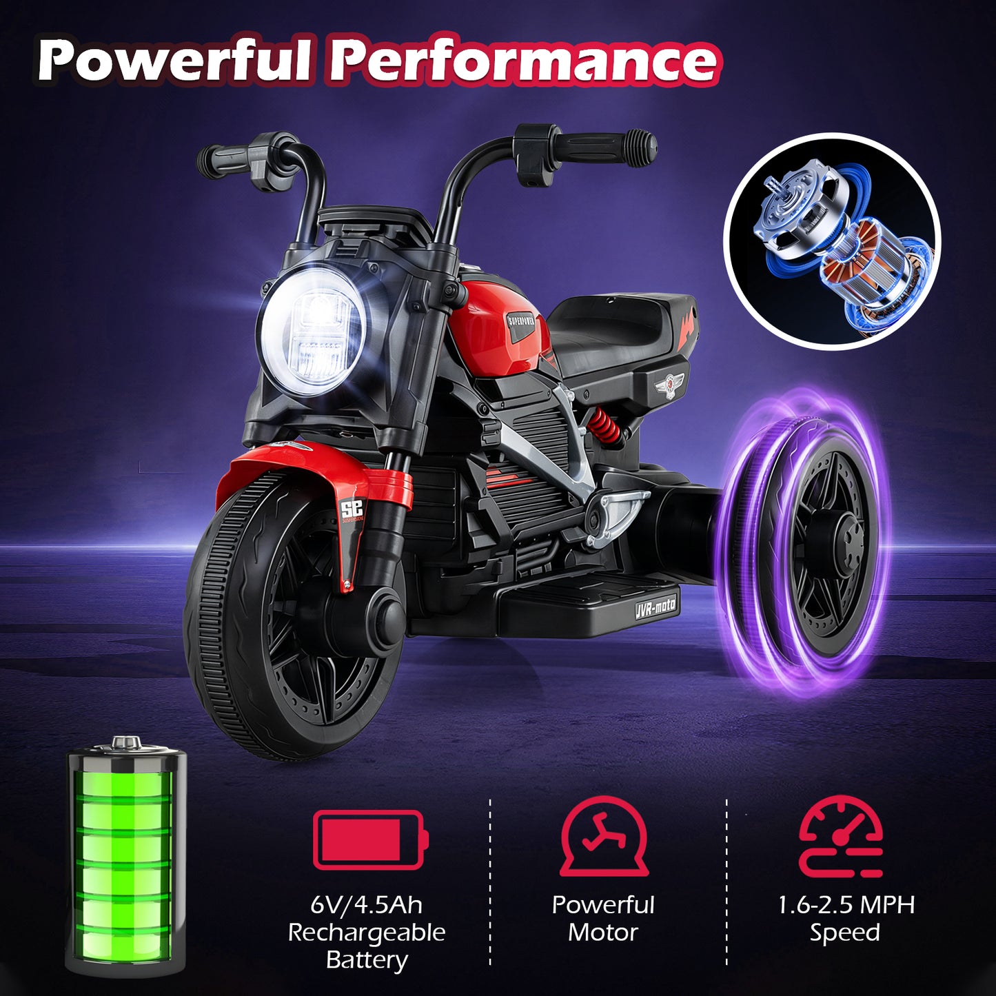 6V Kids Electric Motorcycle with LED Headlight and Music for Toddlers Aged 3-5-Red