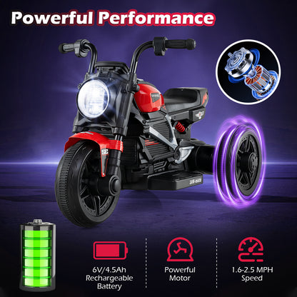 6V Kids Electric Motorcycle with LED Headlight and Music for Toddlers Aged 3-5-Red