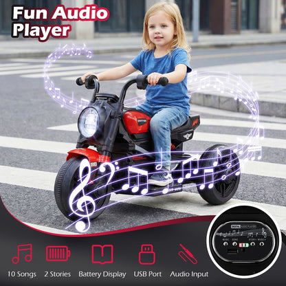 6V Kids Electric Motorcycle with LED Headlight and Music for Toddlers Aged 3-5-Red