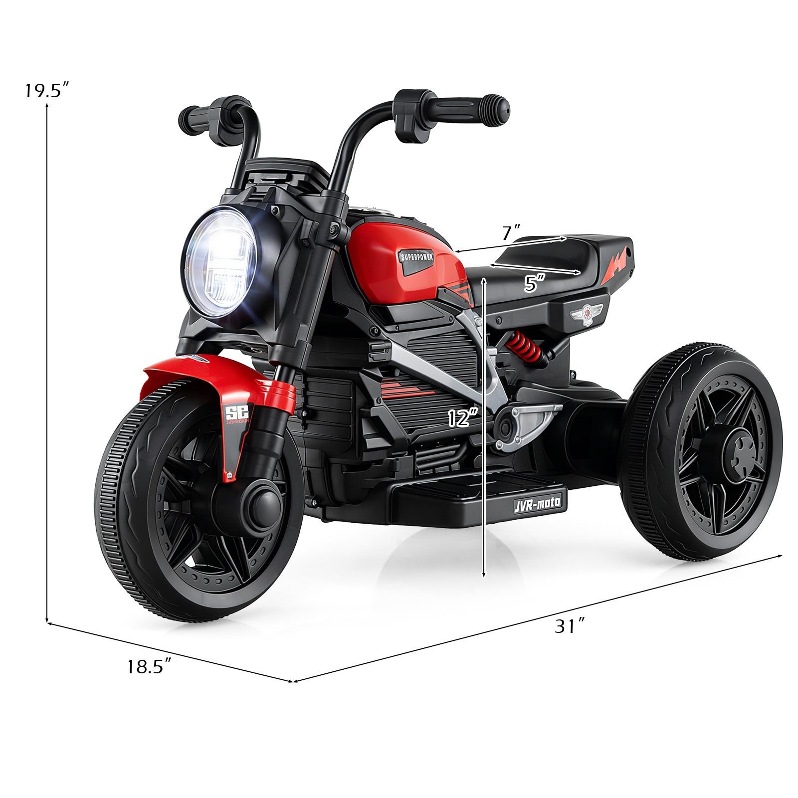 6V Kids Electric Motorcycle with LED Headlight and Music for Toddlers Aged 3-5-Red