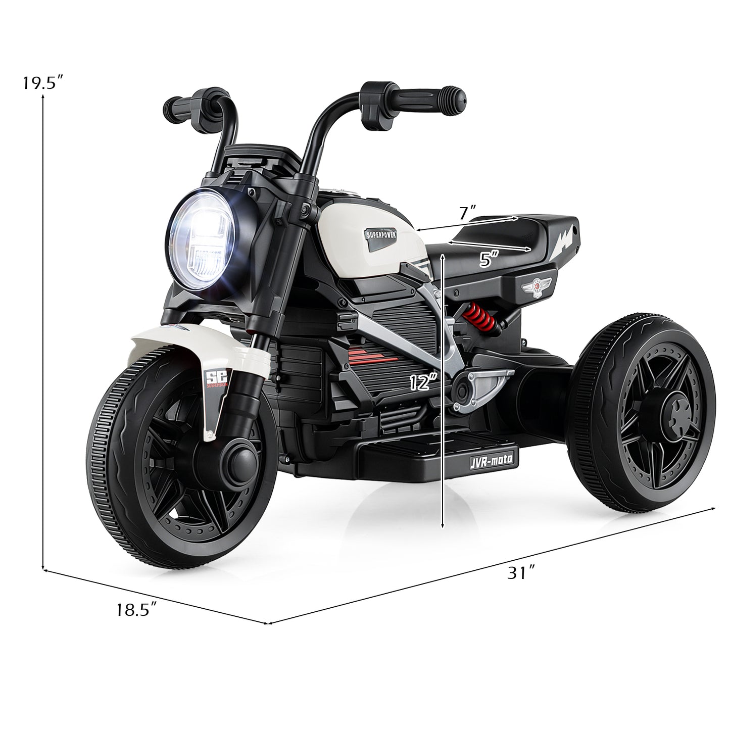 6V Kids Electric Motorcycle with LED Headlight and Music for Toddlers Aged 3-5-White