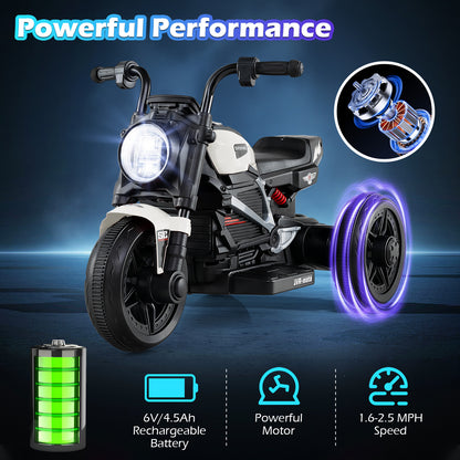 6V Kids Electric Motorcycle with LED Headlight and Music for Toddlers Aged 3-5-White