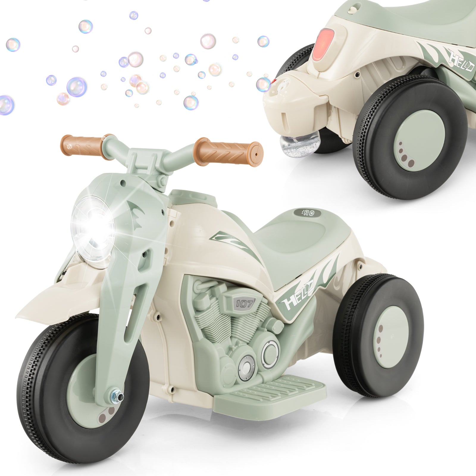 6V Kids Electric Ride on Motorcycle with Bubble Maker and Music-Pink and Purple - Beige