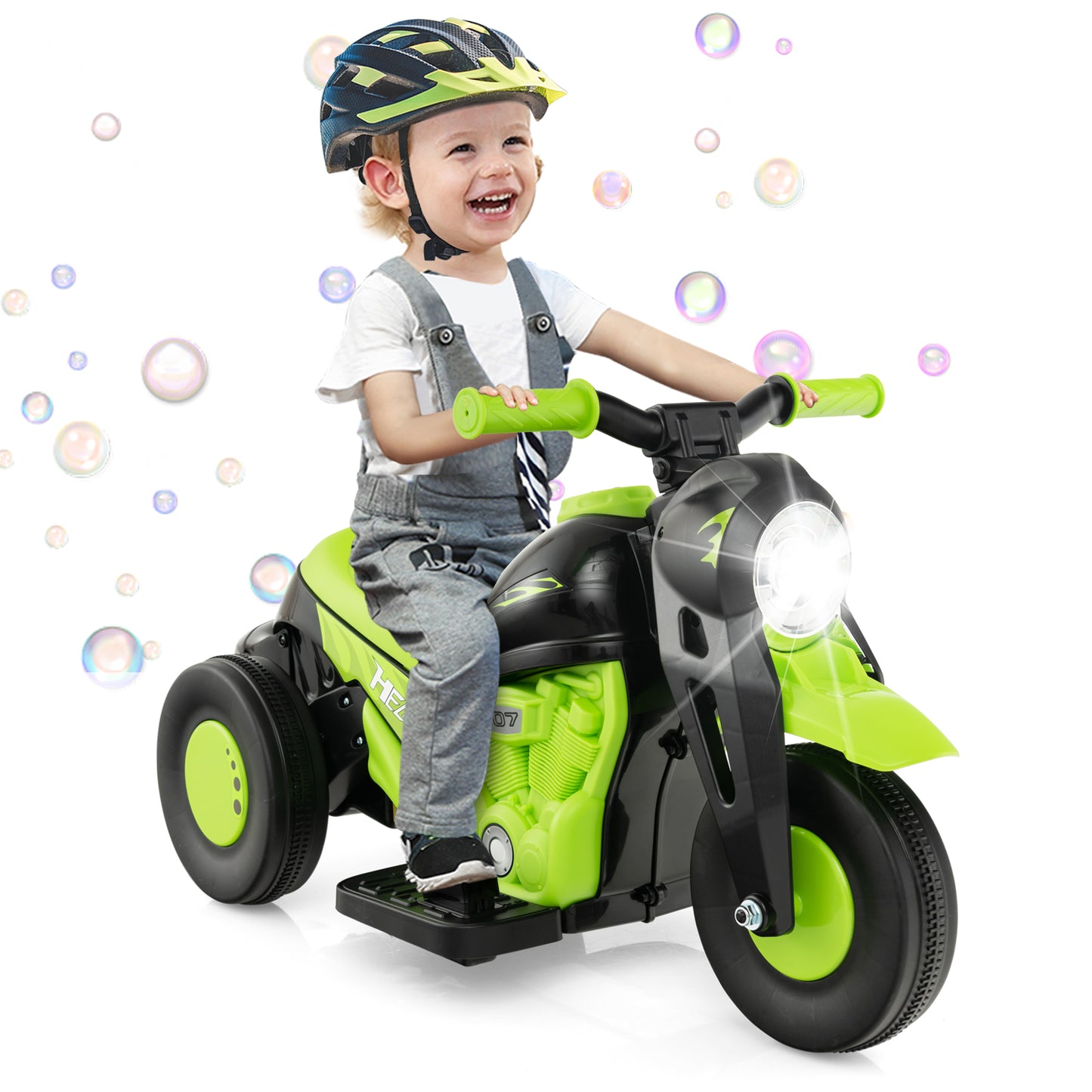 6V Kids Electric Ride on Motorcycle with Bubble Maker and Music-Pink and Purple - Green