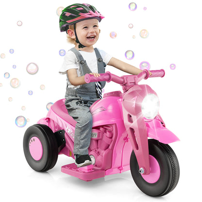 6V Kids Electric Ride on Motorcycle with Bubble Maker and Music-Pink and Purple - Pink