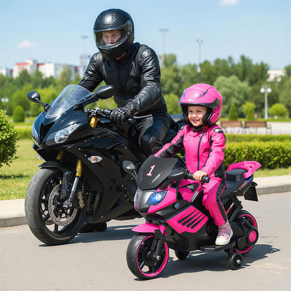 6V Kids Motorcycle with Headlights Music and Detachable Training Wheels-Pink