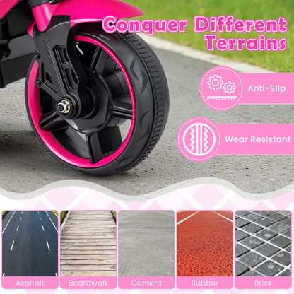6V Kids Motorcycle with Headlights Music and Detachable Training Wheels-Pink