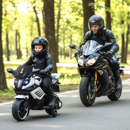 6V Kids Motorcycle with Headlights Music and Detachable Training Wheels-White