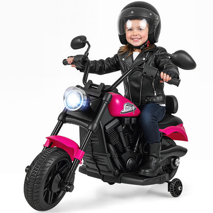6V Kids Motorcycle with Headlight and Music and Training Wheels-Pink
