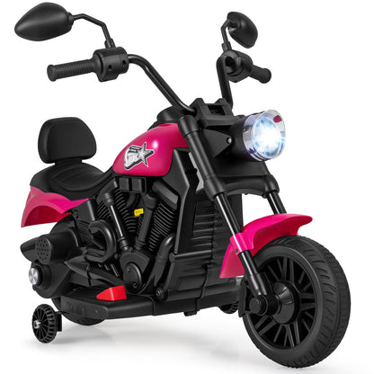 6V Kids Motorcycle with Headlight and Music and Training Wheels-Pink