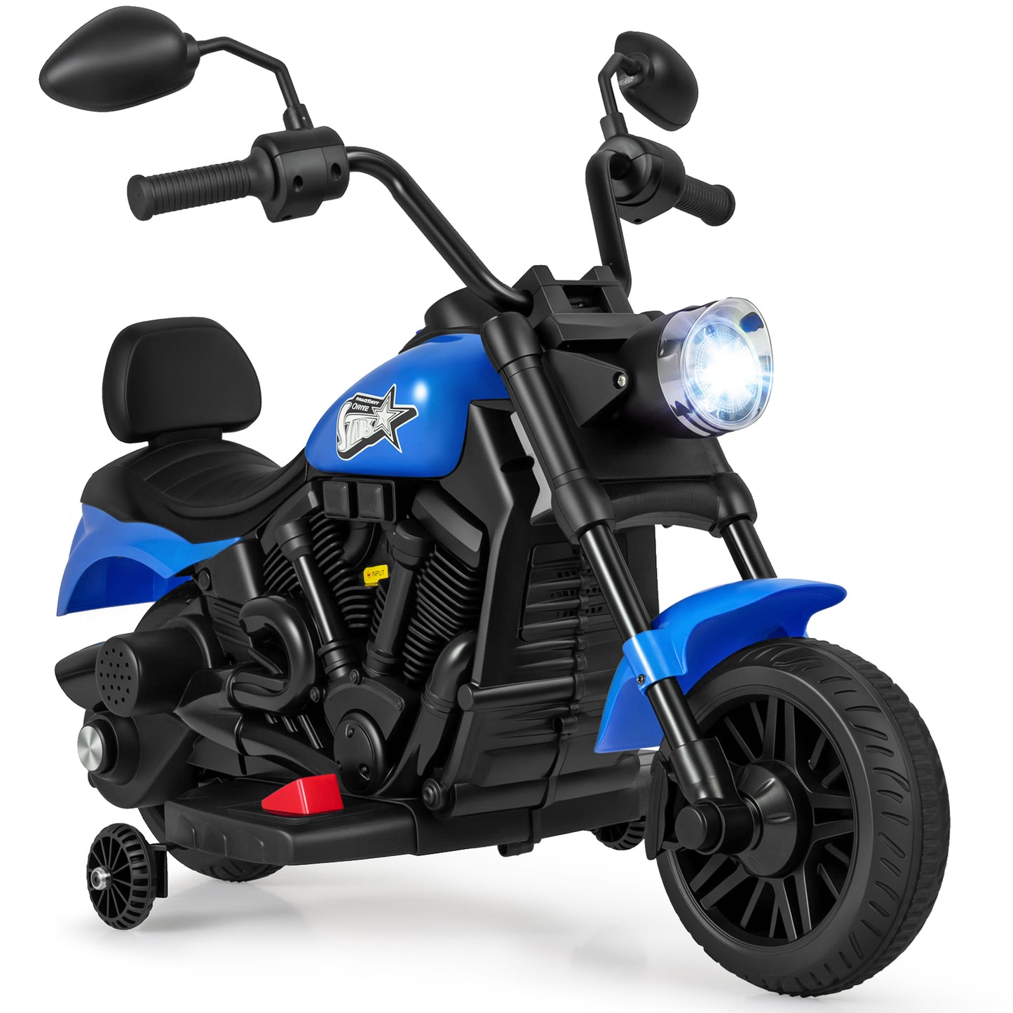 6V Kids Motorcycle with Headlight and Music and Training Wheels-Navy