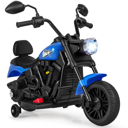 6V Kids Motorcycle with Headlight and Music and Training Wheels-Navy
