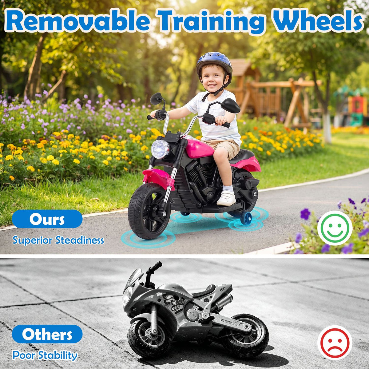 6V Kids Motorcycle with Detachable Training Wheels and Music for Ages 2-5