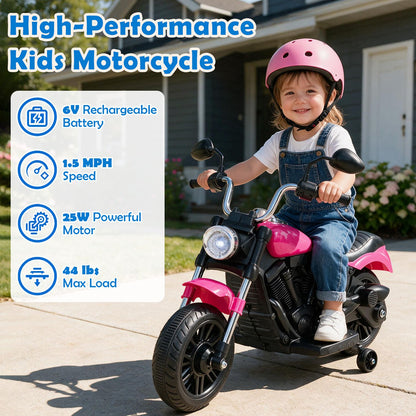 6V Kids Motorcycle with Detachable Training Wheels and Music for Ages 2-5