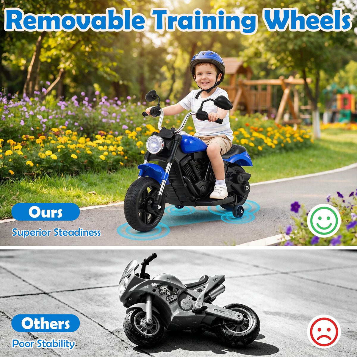 6V Kids Motorcycle with Detachable Training Wheels and Music for Ages 2-5