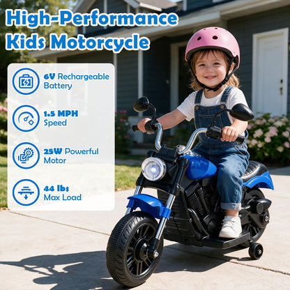 6V Kids Motorcycle with Detachable Training Wheels and Music for Ages 2-5