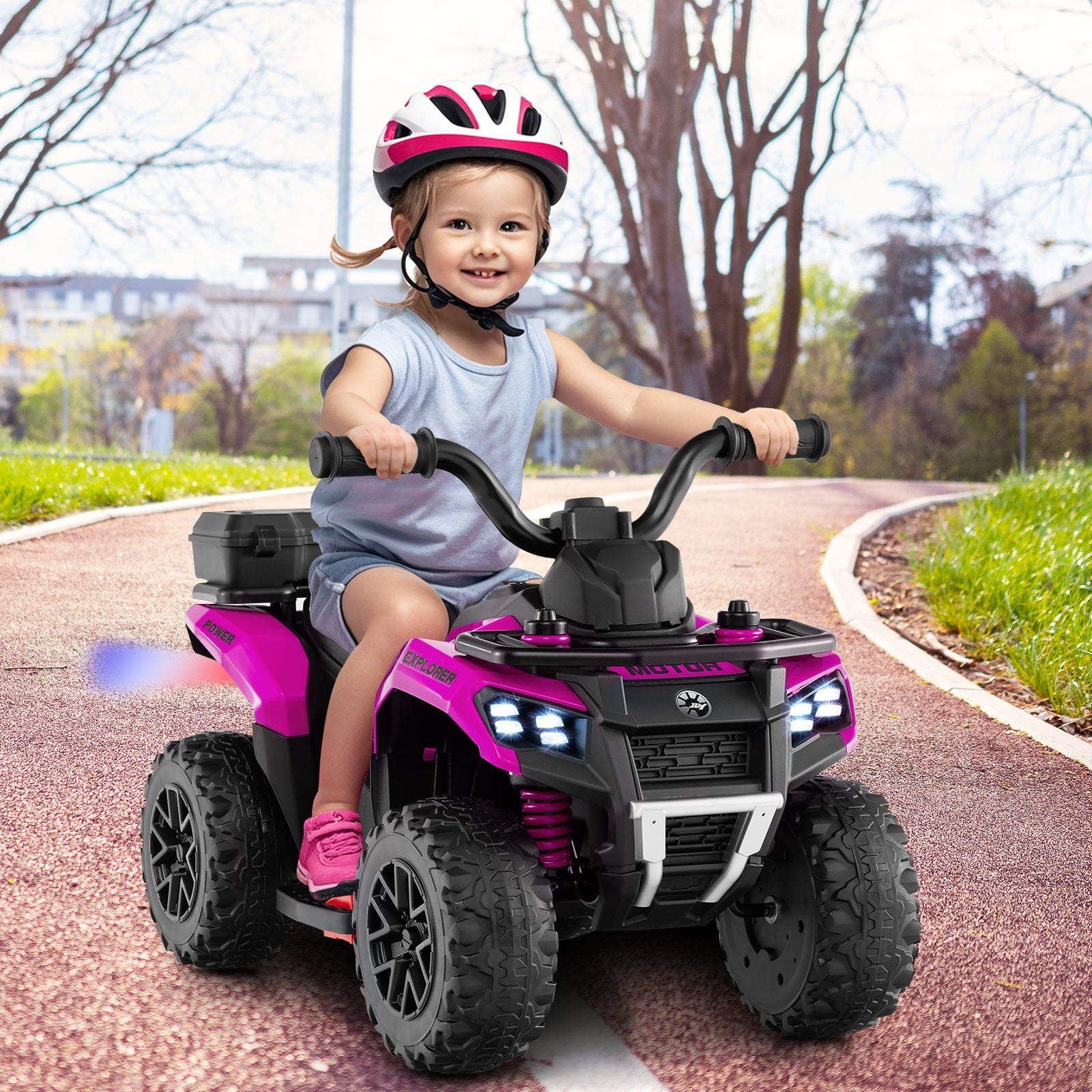 6V Kids Ride On ATV with Spray Function and Storage Box with Music-Pink