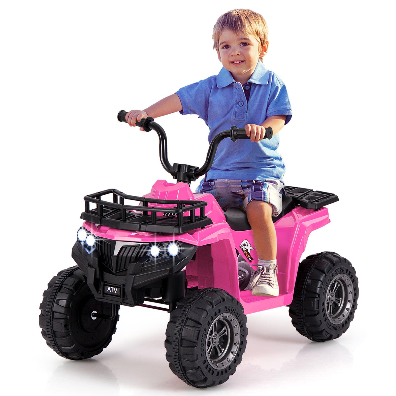 6V Kids Ride On Electric ATV with LED Headlights and MP3 Player-Black - Pink