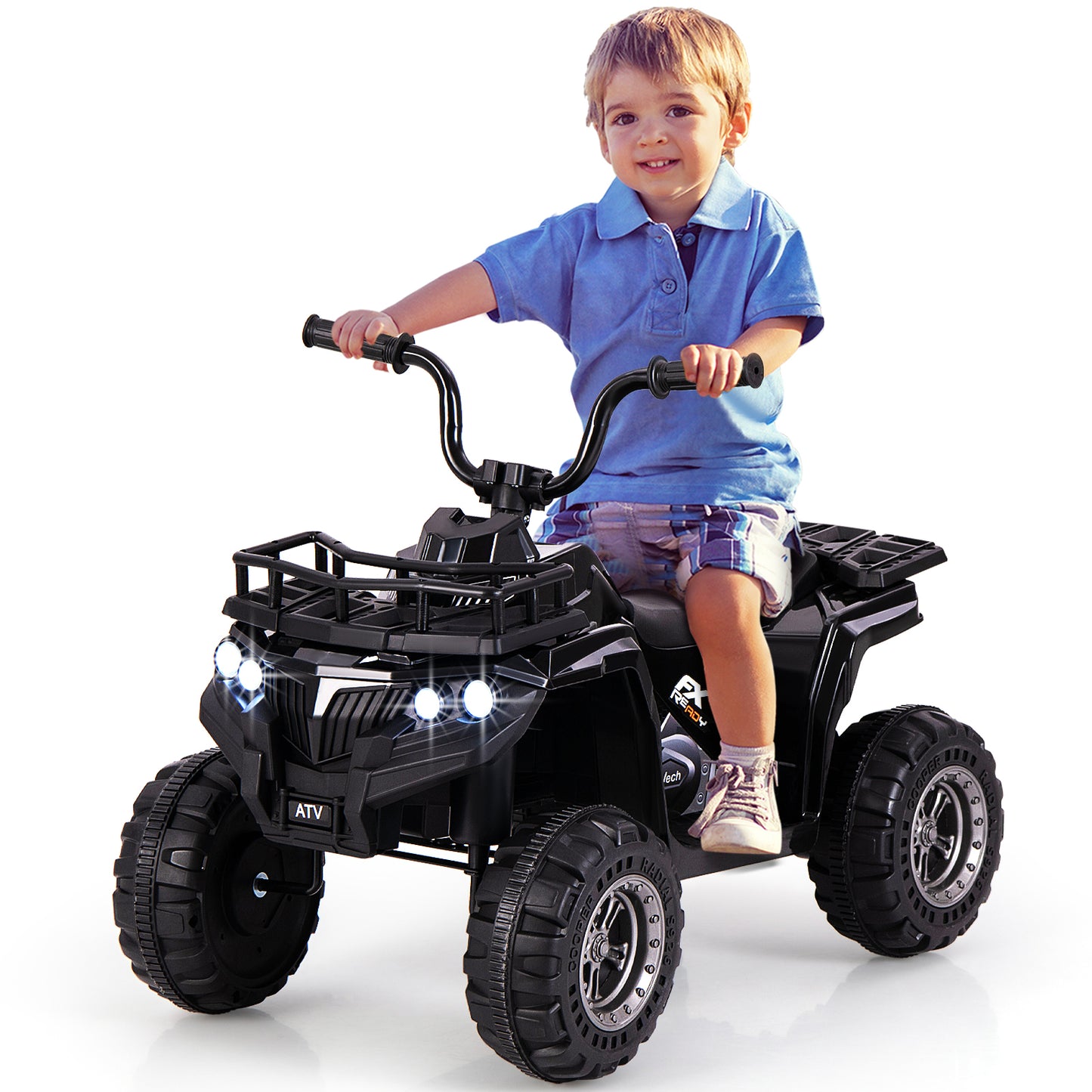 6V Kids Ride On Electric ATV with LED Headlights and MP3 Player-Black - Black