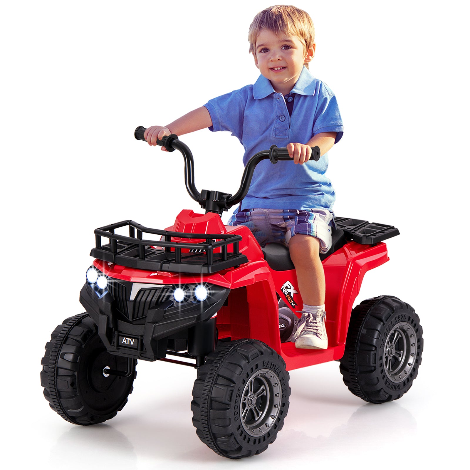 6V Kids Ride On Electric ATV with LED Headlights and MP3 Player-Black - Red
