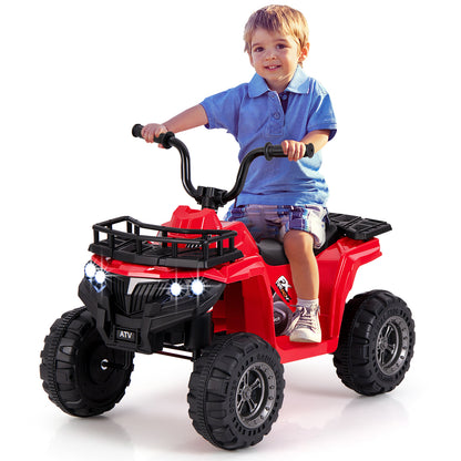 6V Kids Ride On Electric ATV with LED Headlights and MP3 Player-Black - Red