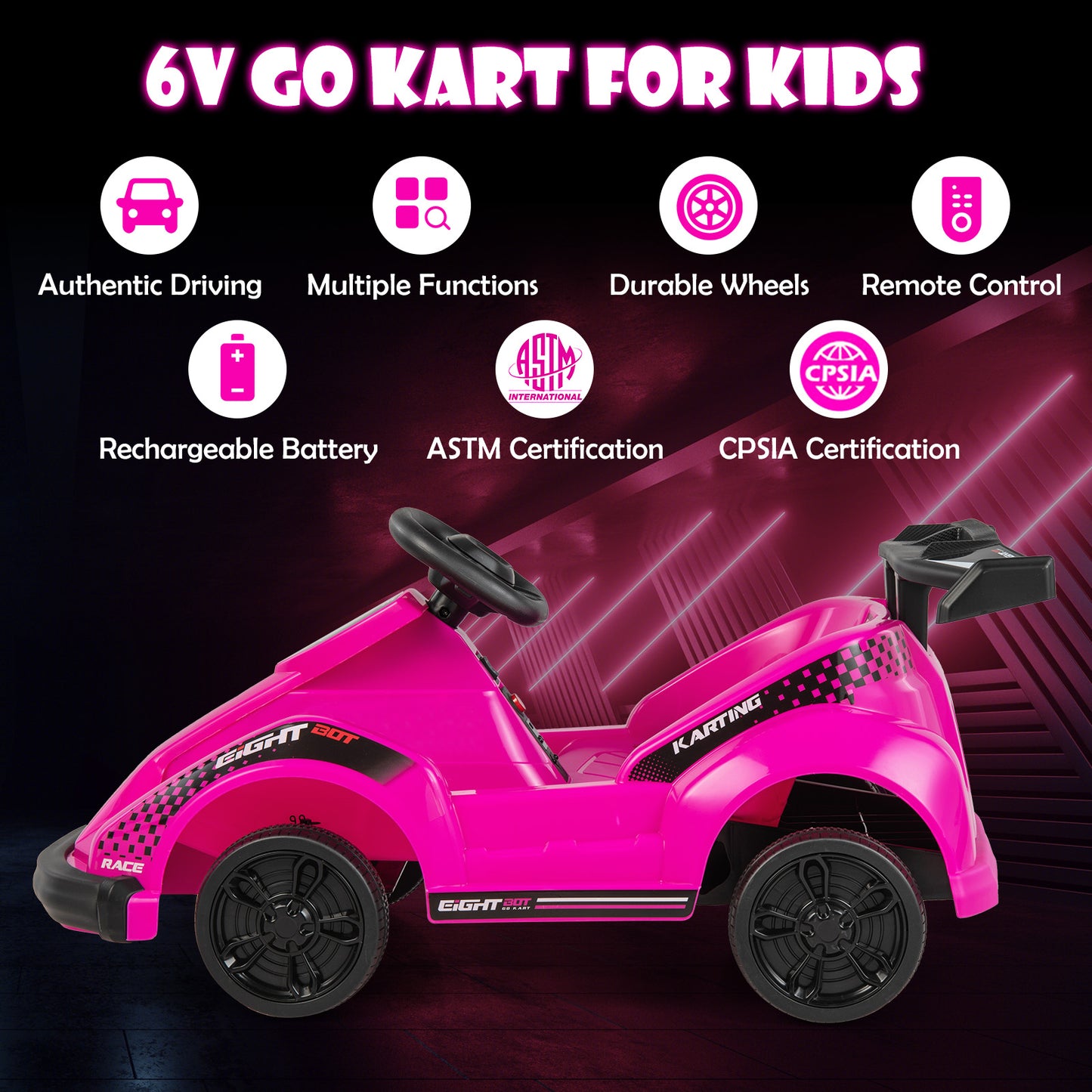 6V Kids Ride On Go Cart with Remote Control and Safety Belt-Black - Pink