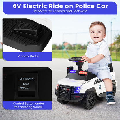 6V Kids Ride On Police Car with Real Megaphone and Siren Flashing Lights-Black - White