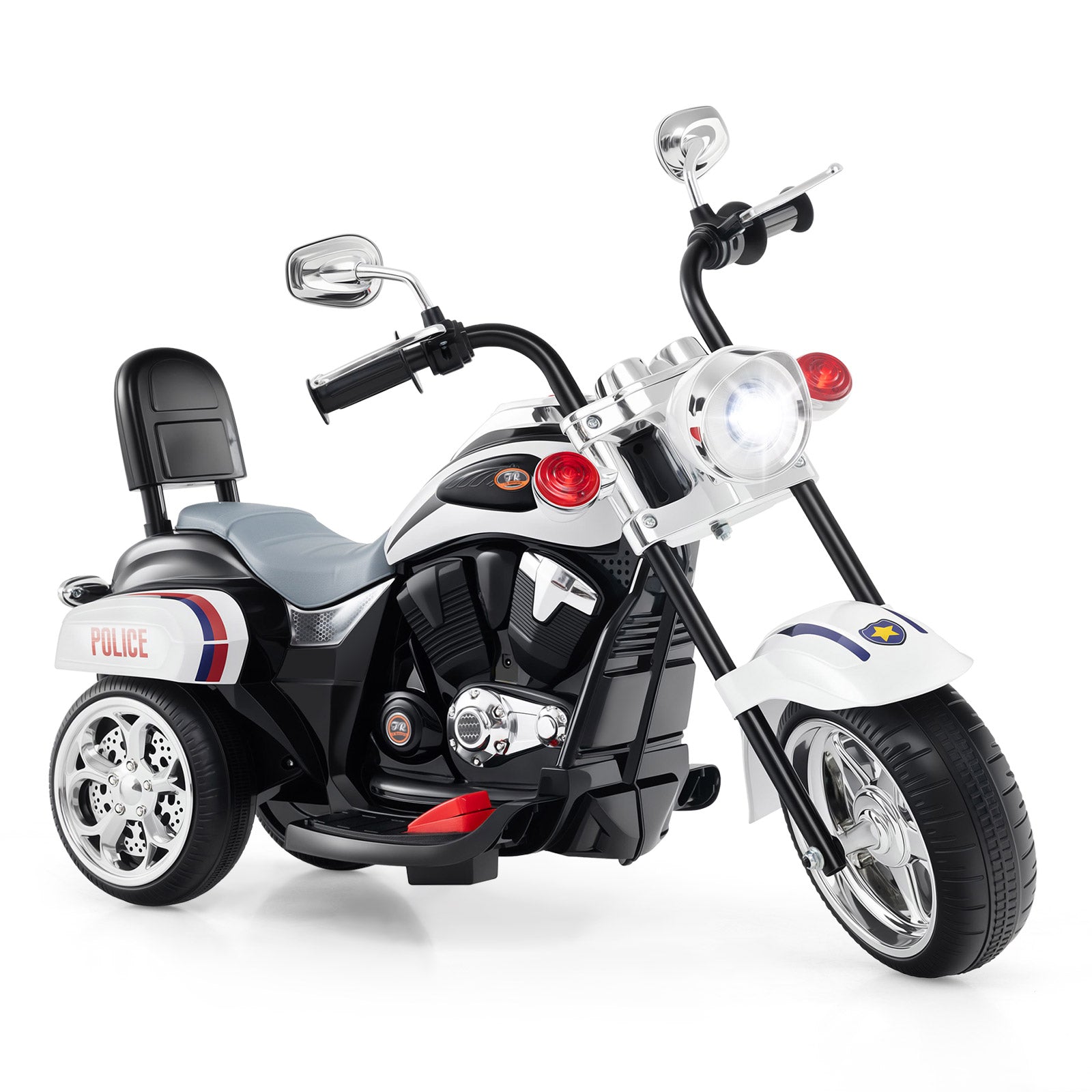 6V Powered Toddler 3-Wheel Motorbike Ride On Toy with Horn and Headlight-Black & Red - Black And White
